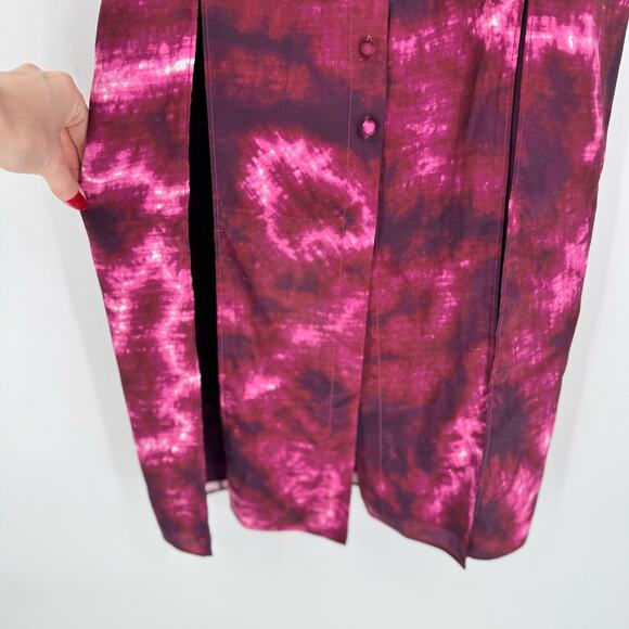 Cinq à Sept Alexa Tie-Dye Pink Burgundy Midi Slit Sz 4 Boho Chic Coastal Summer - Picture 7 of 9